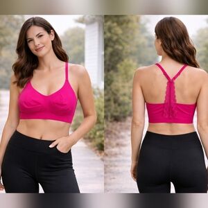 Knix Size M Vibrant Pink Lace Back Bralette Wireless Comfort Bra Athleisure